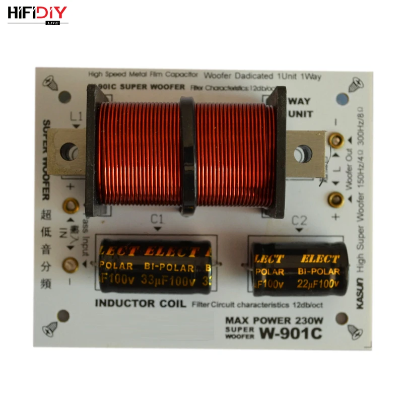 

HIFIDIY LIVE W-901C 1 Way 1 speaker Unit ( SUBWOOFER ) HiFi HOME bass Speakers audio Frequency Divider Crossover Filters