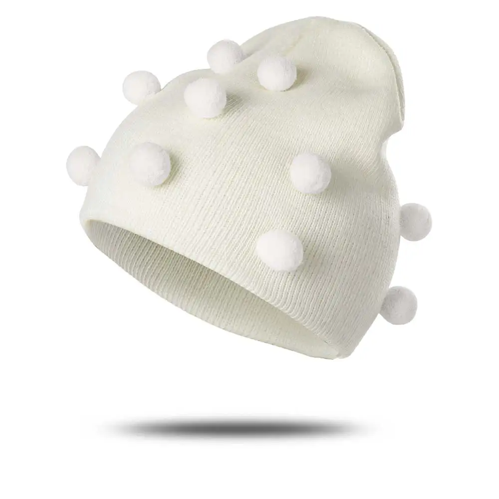 Детская зимняя шапка с помпонами, милая шапка для мальчиков и девочек, вязаная однотонная зимняя теплая детская шапка для детей 0-3 лет - Цвет: 5
