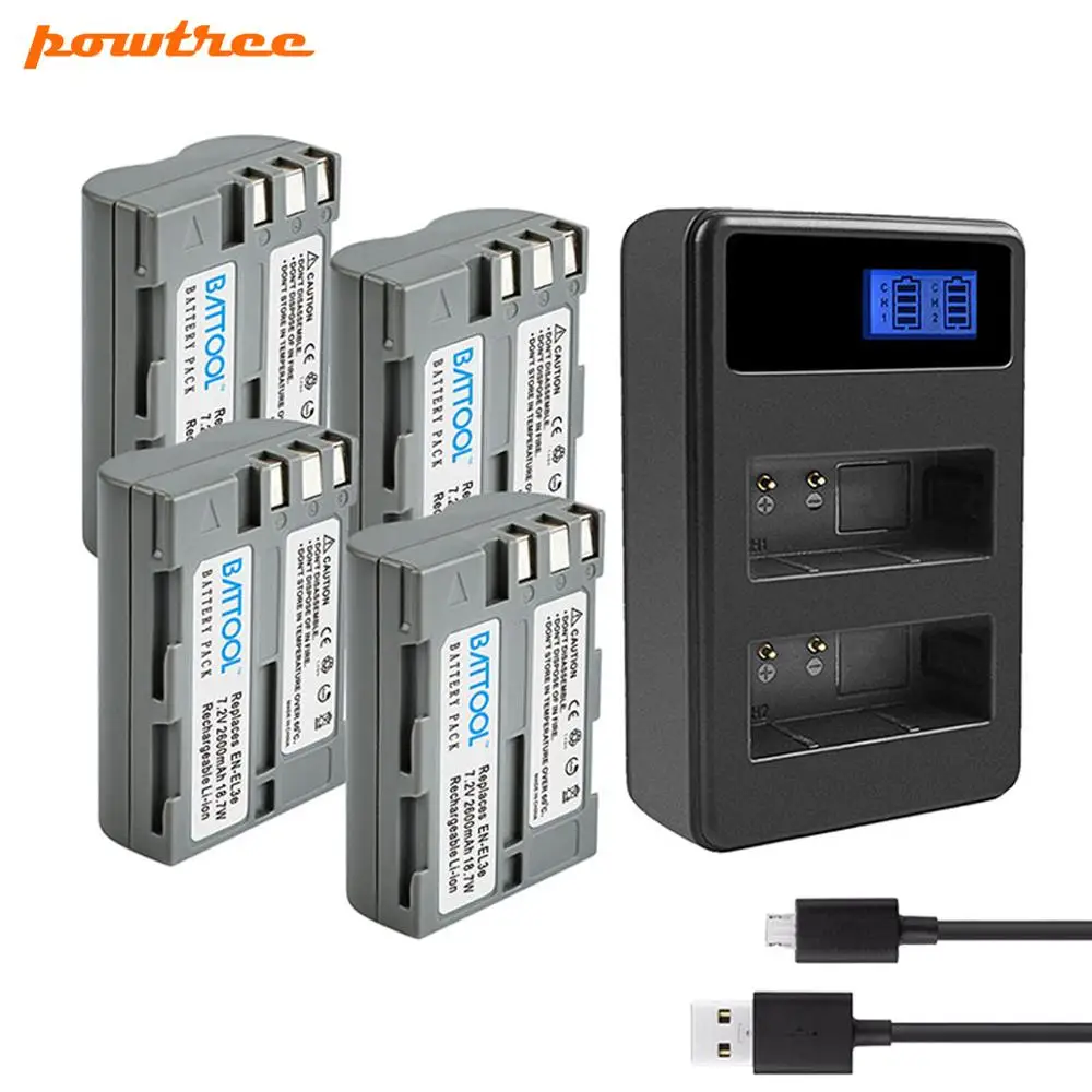 

BATTOOL 2.0Ah Battery LCD Dual Charger Pack EN-EL3e EN EL3e EL3a ENEL3e for Nikon D300S D300 D100 D200 D700 D70S D80 D90 D50