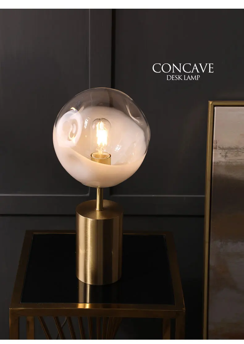 Nordic restaurant decoration LED lighting white gradient glass ball table lamp concave design brass bedside E27 bulb single head