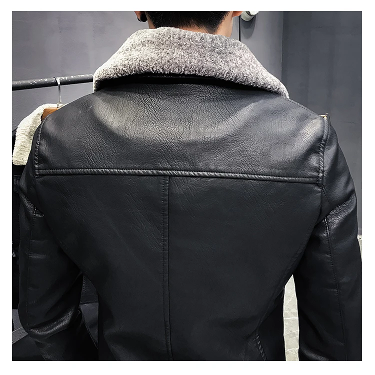 Модные мужские кожаные куртки с меховым воротником Slim Fit Chaqueta Marron Hombre кожаные куртки Мотоциклетные Куртки мужские Deri Ceket