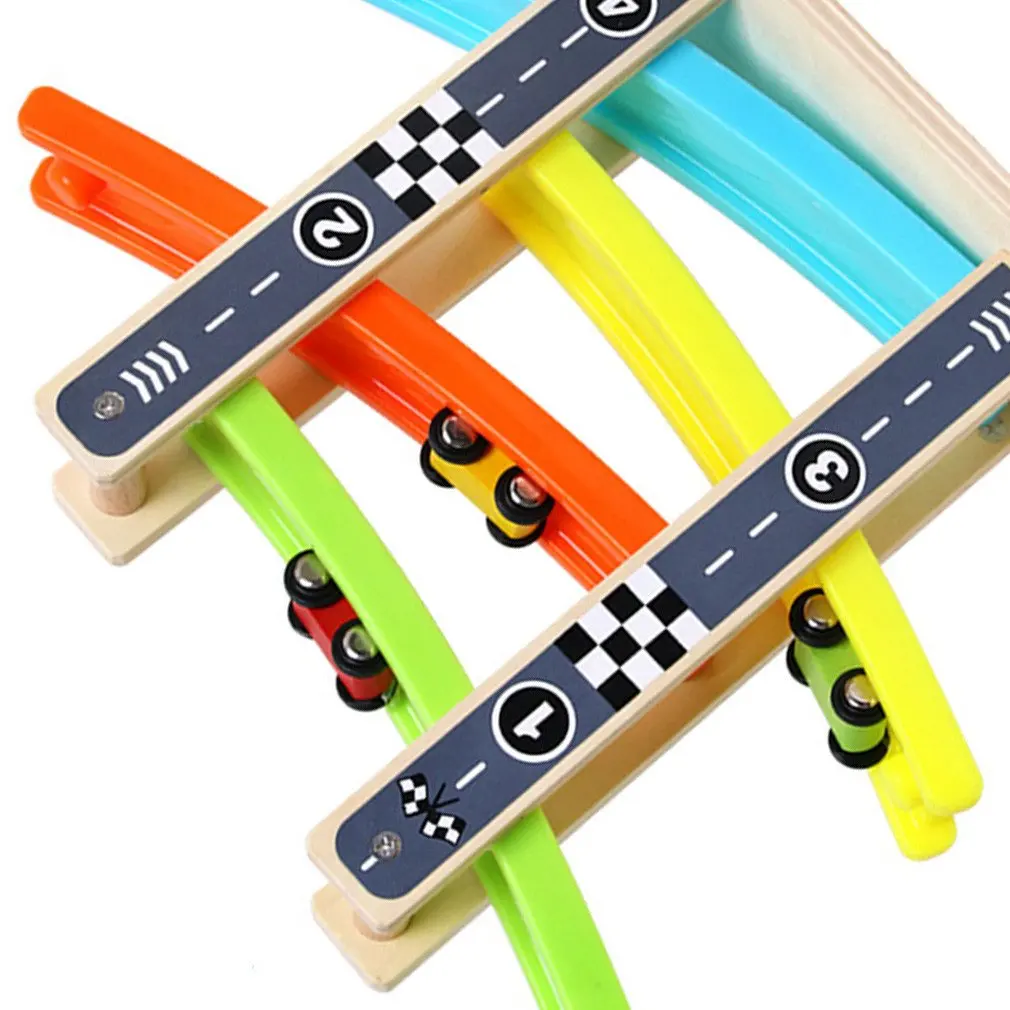 Toddler Toys Boy Girl Gifts Wooden Race Track Car Ramp Racer 4 Mini Cars Toys Small Vehicle Alloy Car Model