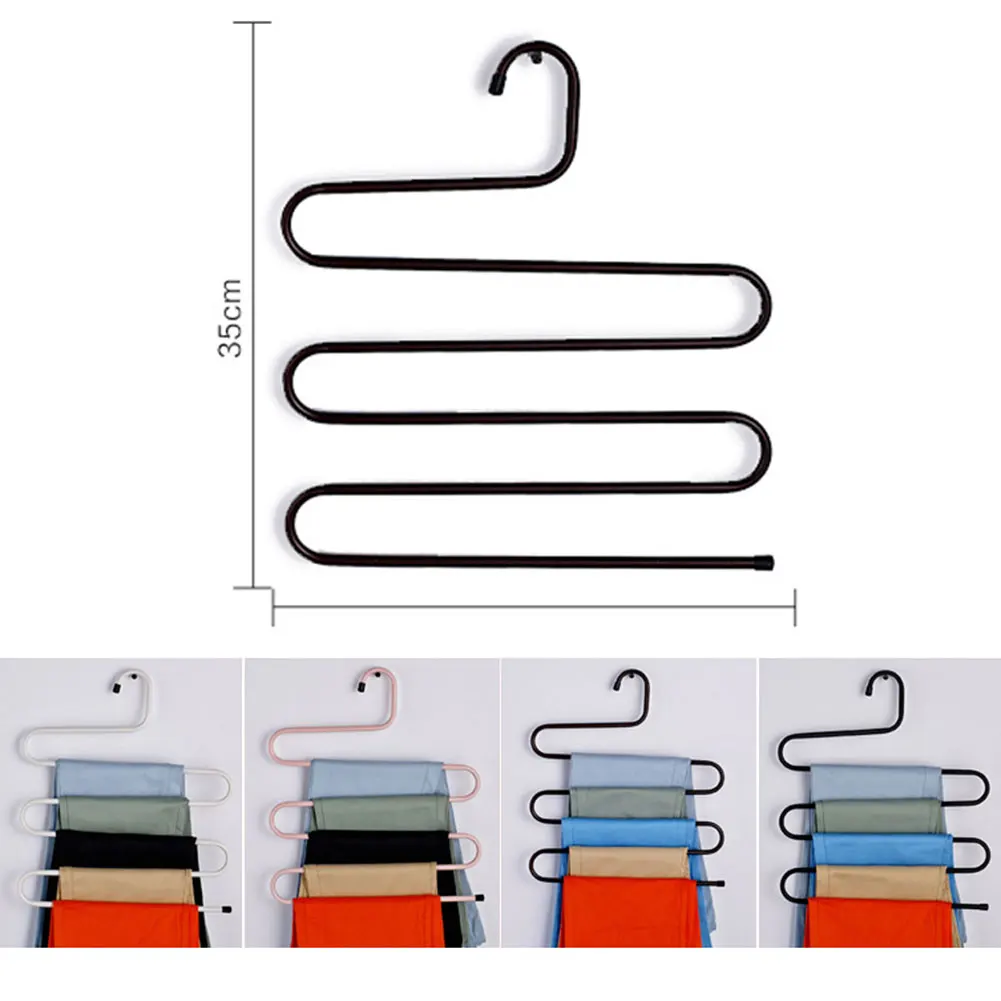 Нержавеющая сталь вешалки для брюк противоскользящие s-образный Многофункциональный стеллаж для хранения одежды LXY9