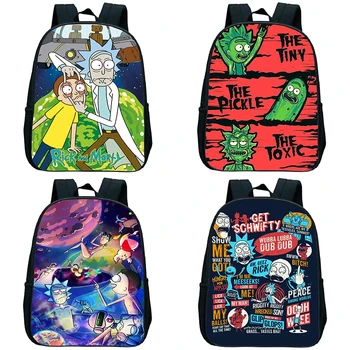 

12inch Children Funny Cartoon Rick and Morty Kindergarten Backpack Kids Anime School Bags Toddler Boy Graphic Print Mini Bookbag