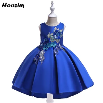 

Luxury Embroidery Flower Ammetrical Evening And Soiree Dress Girls 4-11 Age Royal Blue Applique Tuxedo Wedding Dresses Children