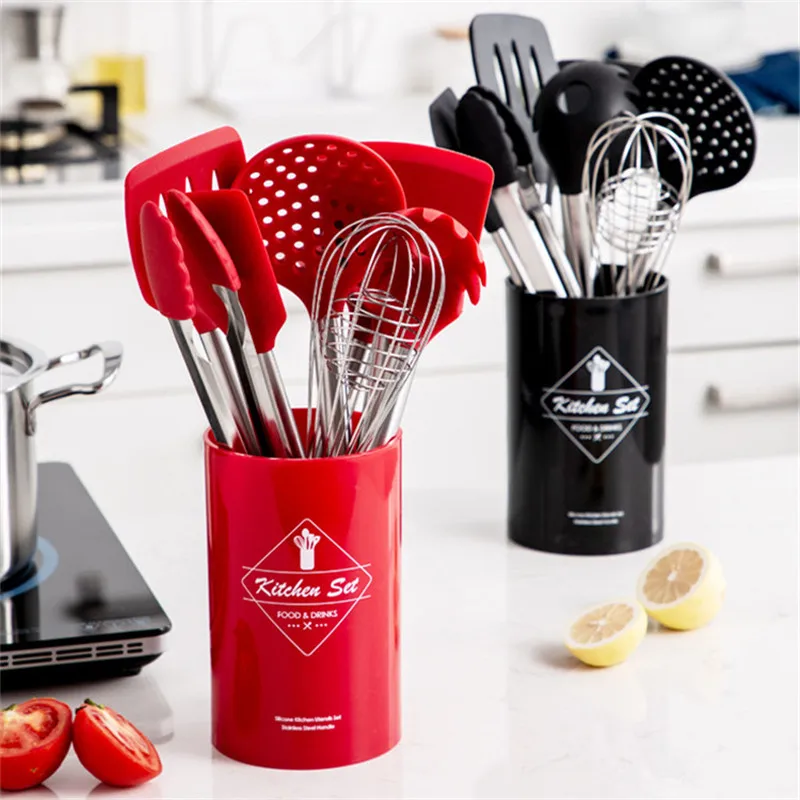 

Cooking Tool Set Silicone Kitchen High Quality Temperature Resistance Cookware Set Tongs Spatula Spoon with Storage Box Turner
