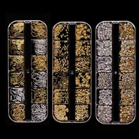 1 Boxed 12 Grids Rose Gold 3D Alloy Metal Nail Rivets Charms Nail Studs Nail Ornament Heart Star Moon Cross Nail Art Decorations 1