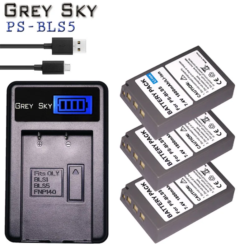 Charger and 3battery 1800 мА/ч, PS-BLS5 BLS-5 BLS5 BLS-50 BLS50 Батарея для Olympus PEN E-PL2, E-PL5, E-PL6, E-PL7, E-PM2, OM-D E-M10, E-M10 II, Stylus1 - Цвет: Charger and 3battery