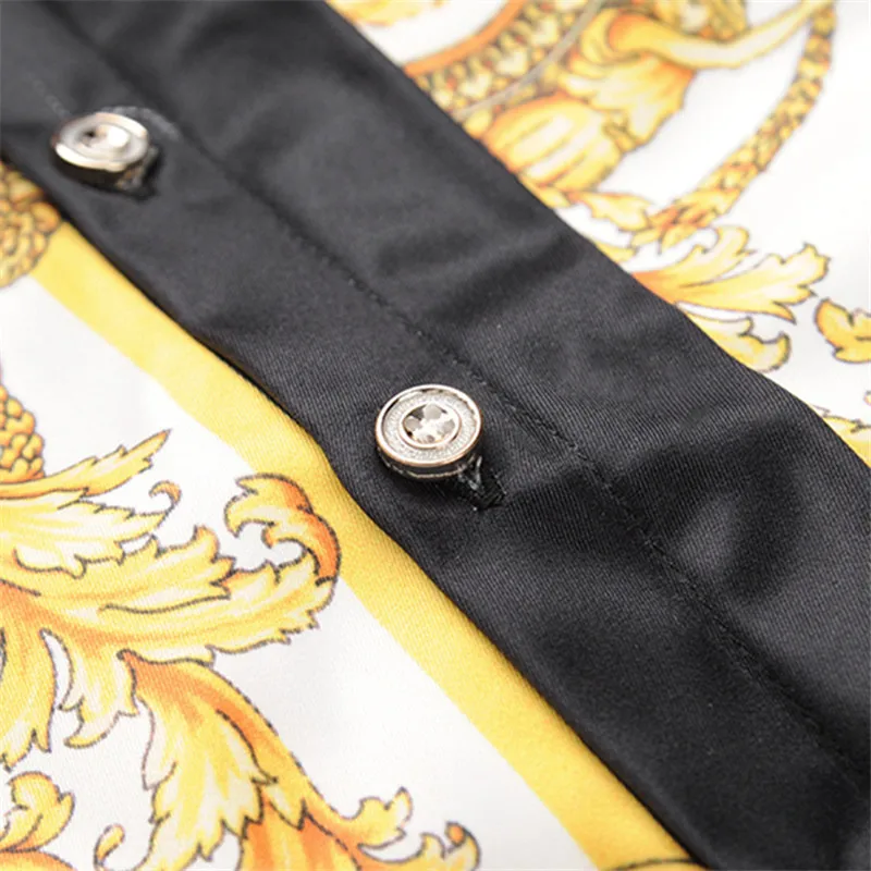 Men Gold Palace Floral 3D Print Shirts Man Hipster Luxury Dress Shirts Chemise Homme New Fashion Clothes camisa masculina