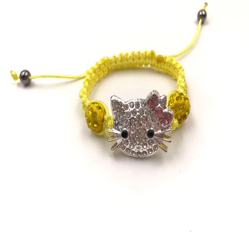 Детские хрустальные браслеты с кошачьей головой для детей, милый браслет Шамбала, браслеты из нитей, браслеты для девочек, ювелирное изделие, подарок