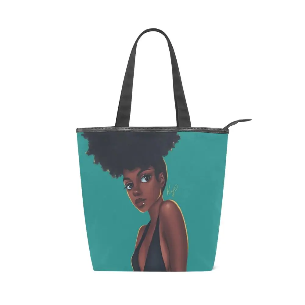 

ALAZA New Canvas Handbag Shoulder Bags Afro Girls Black Women bag female Big Size Tote cloth Casual Customizable Drop Shipping