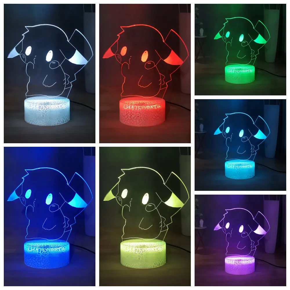 Милый ночник для спальни Покемон мультфильм Пикачу RGB многоцветный светодиодный детский ночник детский праздничный подарок Kawaii милое украшение комнаты