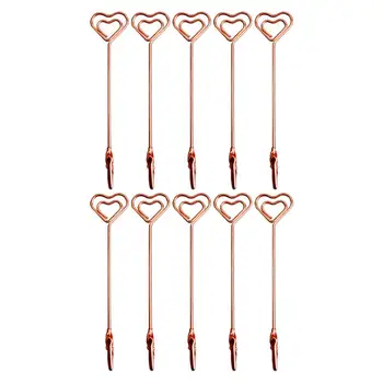 

10PCS Double End Meal Memo Holder Moveable Card Clip Photo Display for Office Home - Heart (Rose Gold)