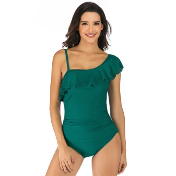 

Sexy Bodysuit Women Backless Tops 2020 Bodycon Strap Ruffles Swimsuit Casual Jumpsuit Sleeveless One Shoulder Solid Body New