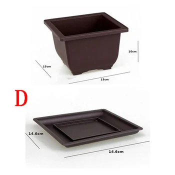 

Flower Pots Plastic Balcony Pot + Tray Square Plant Bonsai Bowl Nursery Planter