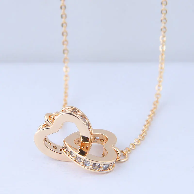 

Shaking Voice Network Red Celebrity Style Necklace Heart-to-Heart Creative Gift Heart Necklace Double Heart Buckle Insets Pendan