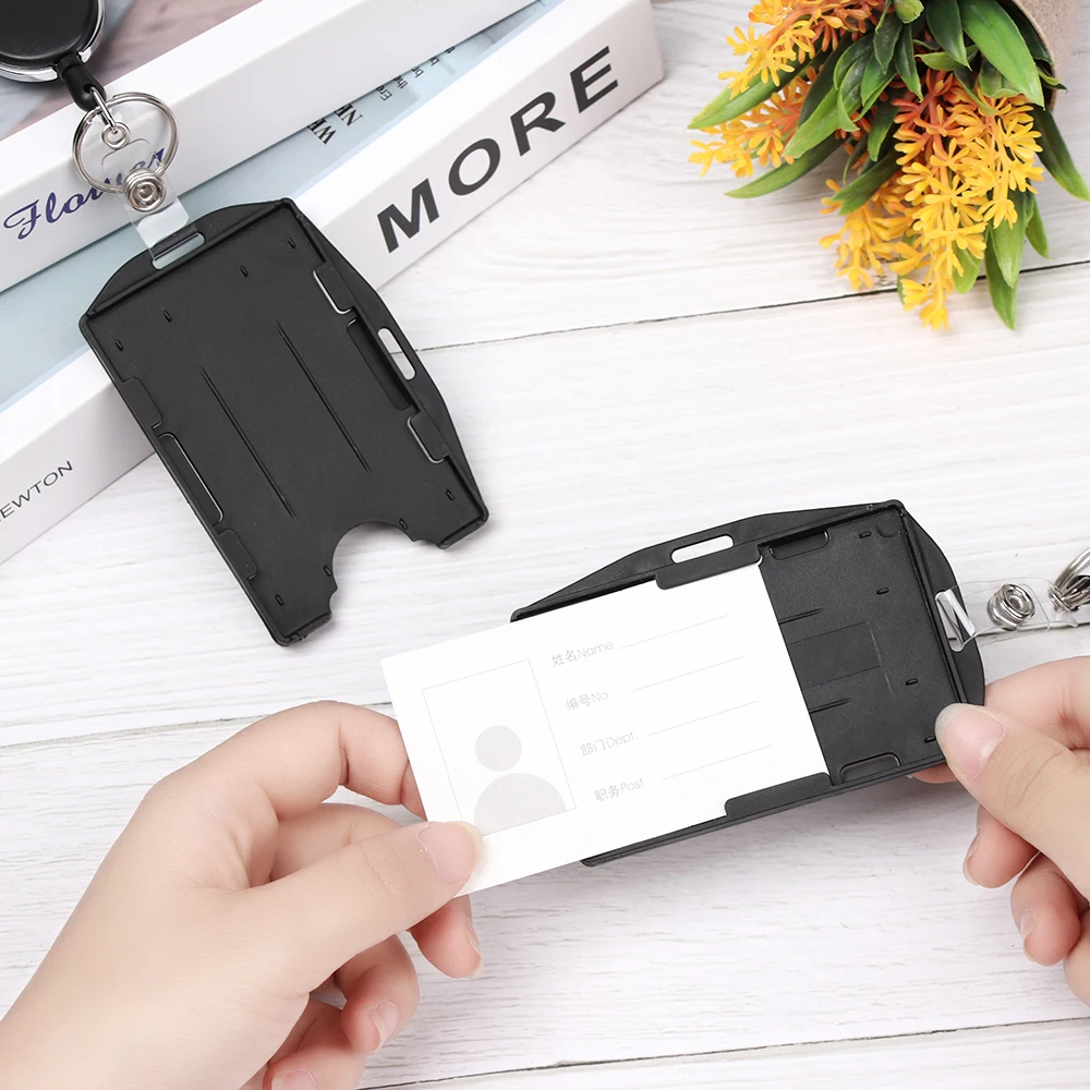 Unisex ID Retractable Badge Holder Reel & Double Sided ID Card Badge Holder Hard Plastic Protector Cover Card Sleeve id card holder id card case passport holder