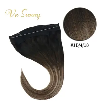 

VeSunny Halo Hair Extensions 100% Real Human Hair Machine Remy Hair Invisible Fishing Wire with 2 Clips #1b/4/18