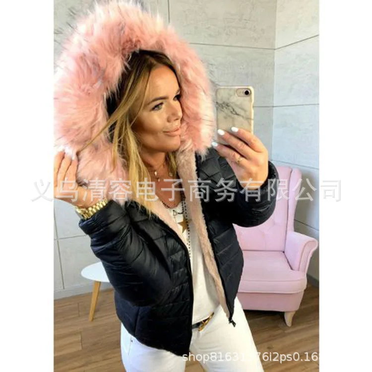 AliExpress, зима, стиль,, женская, художественная, однотонная, приталенная, с капюшоном, с меховым воротником, с хлопковой подкладкой