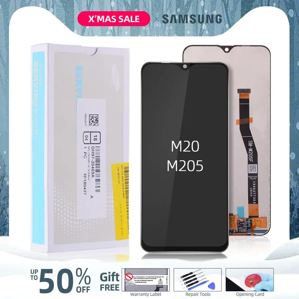 6,3 ''ЖК-дисплей для SAMSUNG Galaxy M20 SM-M205 M205F ЖК-дисплей кодирующий преобразователь сенсорного экрана в сборе запасные части