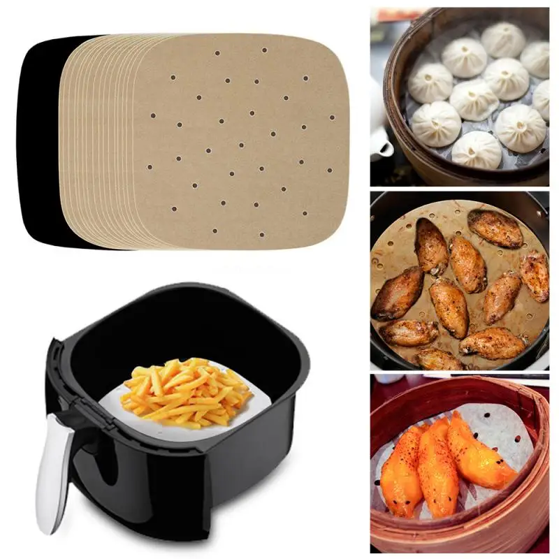 Reusable Air Fryer Liners Silicone, 8.5 Inch Square Non-Stick Basket Mats  Accessories, Bamboo Steamer Liners, for 5.8 QT & Larger Air Fryers