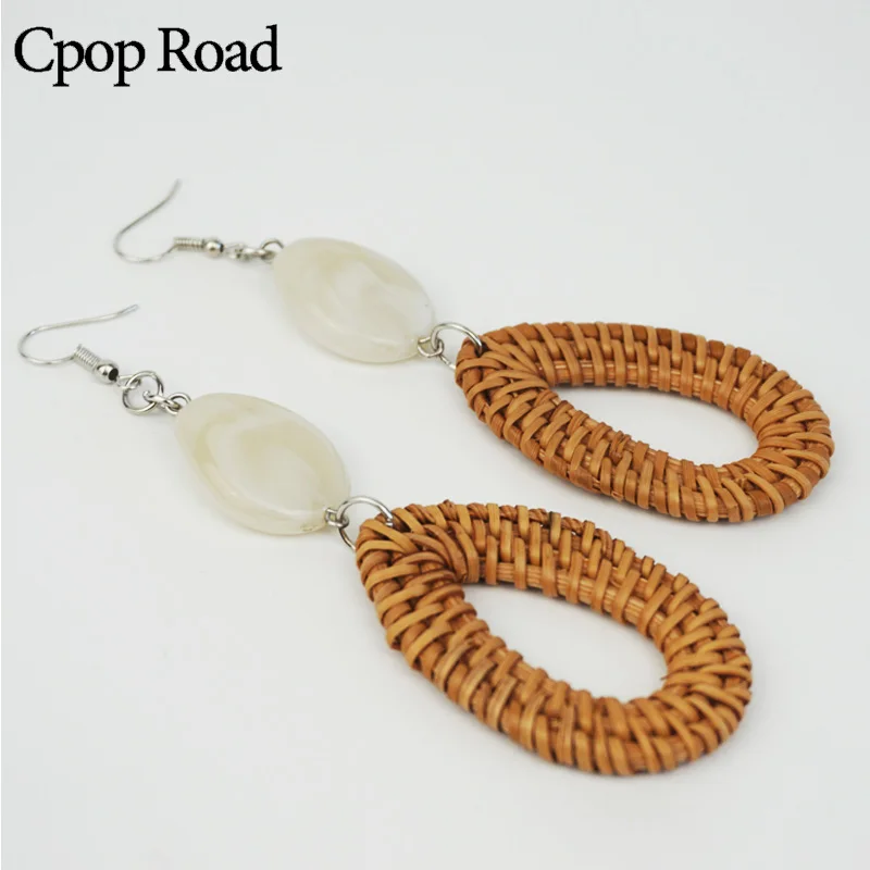 Женские Ротанговые серьги Cpop ручной работы из смолы и дерева с каплями воды
