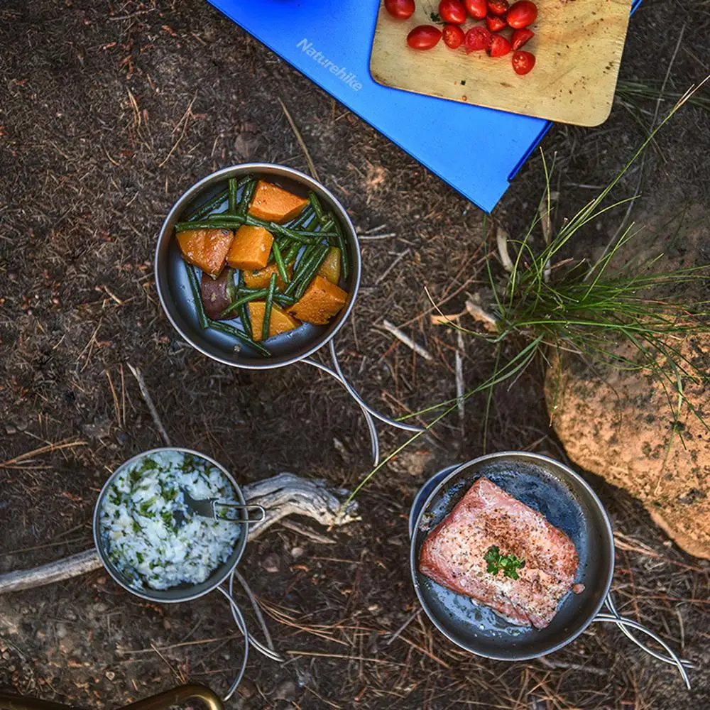 Outdoor Lightweight Titanium Cookware Camping Pincic Cooker Pot 2-3 Persons Titanium Pot Pan Camping Picnic Tableware Frying Pan