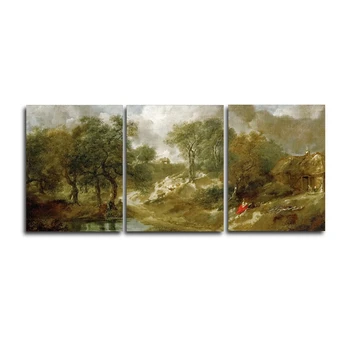 

Laeacco 3 Panel Canvas Paintings Calligraphy Forest Water Posters and Prints Retro Wall Art Home Living Room Decor Pictures