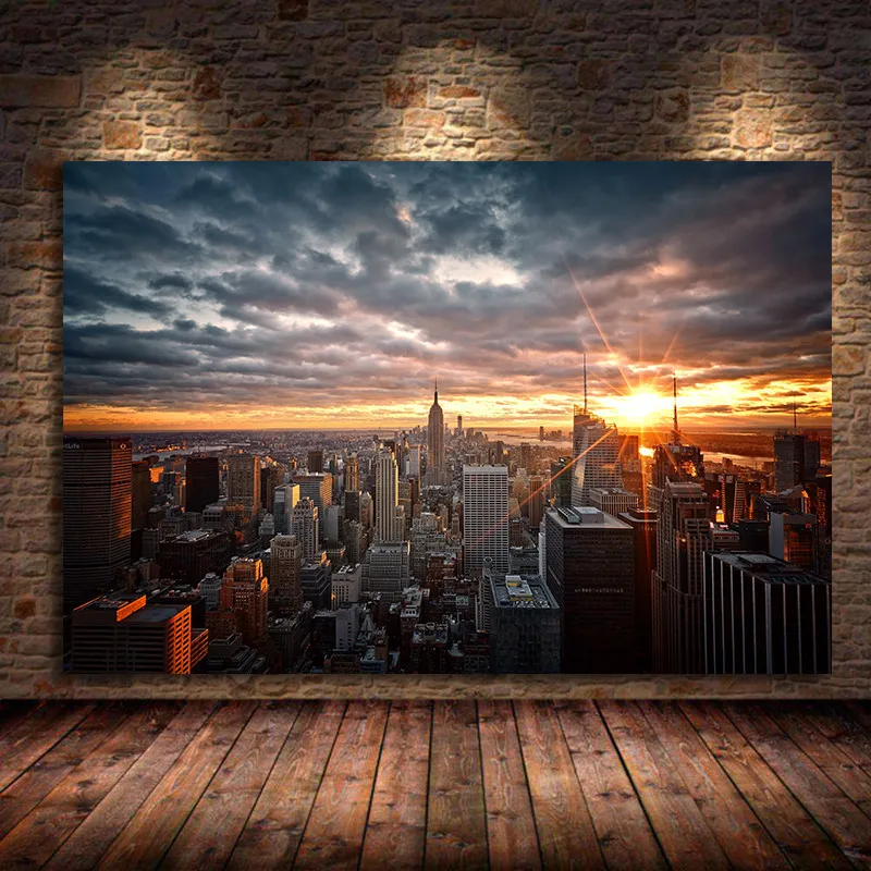 New York City Sunset View Canvas Paintings On the Wall Art Posters And Prints Skline of Manhattan Pictures Home Decor Unframed | Дом и сад