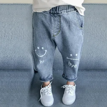 

2020 Summer Casual Smiling Face Children's Jeans Spring Boys Casual Pants Kids Denim Jeans Children's Bottom Wear Elastic Waist