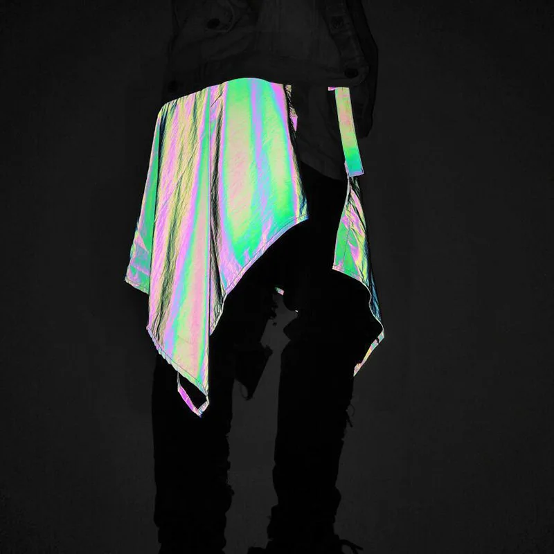MenWomen Hip Hop Reflective Waist Pants Skirt Punk Style Fashion Dancer Jogger Streetwear Pants Skirts (1)