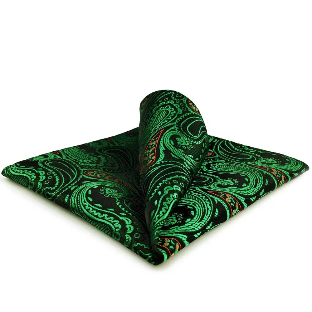 

FH30 Green Red Paisley Pocket Square Handkerchief for Men Wedding Hanky