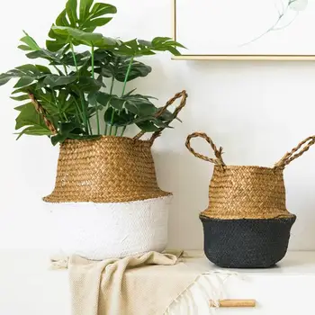 

Seagrass Weaving Foldable Home Storage Bucket Toy Sundries Clothes Plants Basket