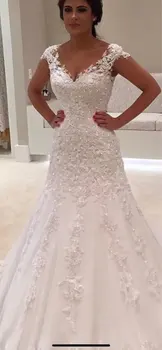 

Eightale mermaid Wedding Dresses v Neck Appliques Lace Wedding Gown Sexy Bride Dress Backless robe vintage mariage