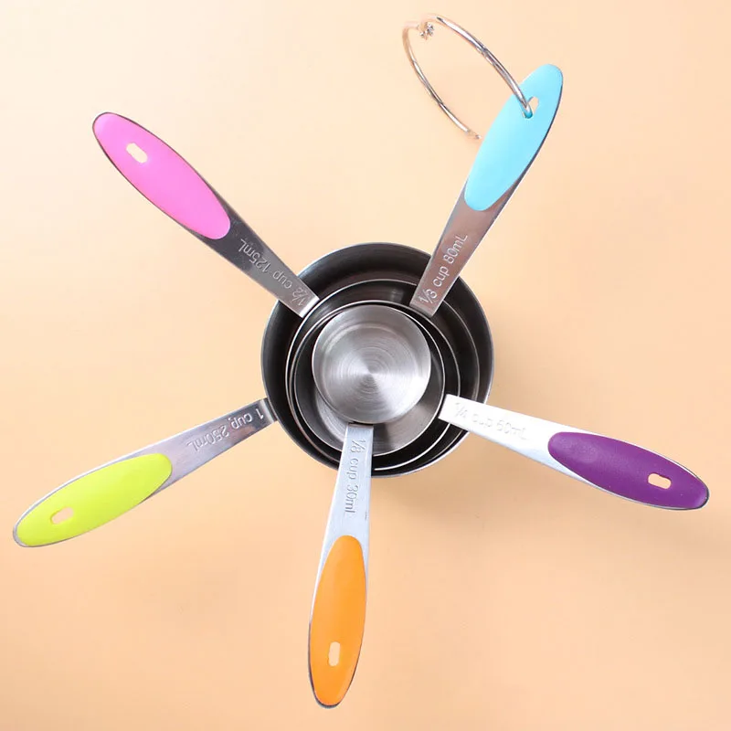 Measuring cup 5 шт./компл. Силиконовая ручка Нержавеющая сталь мерный мерная ложка чашки 1,25 мл-250 мл выпечки Кухня измерительный инструмент - Цвет: Measuring cup