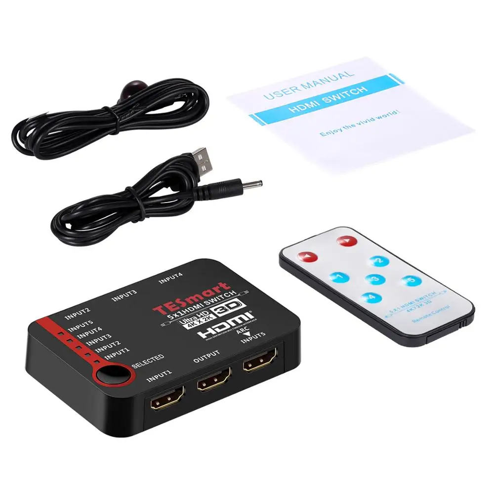 5x1 HDMI коммутатор 5 входов 1 выход 5 портов HDMI переключатель сплиттер поддержка 4 k@ 30Hz Full HD1080P 3D с ИК-пультом дистанционного управления HDMI 5 портов - Цвет: TES-HSW0501A10