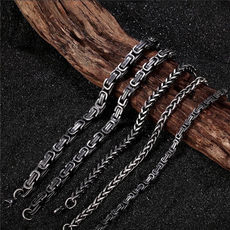 Mens Stainless Steel Byzantine Curb Cuban Link Chain Bracelets 5-10mm Unisex Hip-HOP Wrist Jewelry Gifts