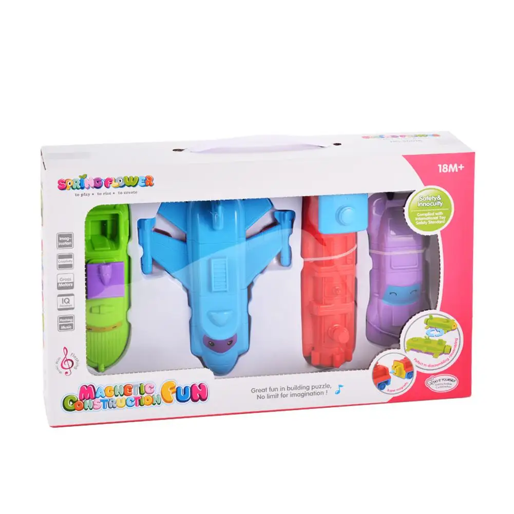 

MeterMall Creative Magnetic Construction Fun for Air Sea Land Vehicles (4PCS) with Music and Light