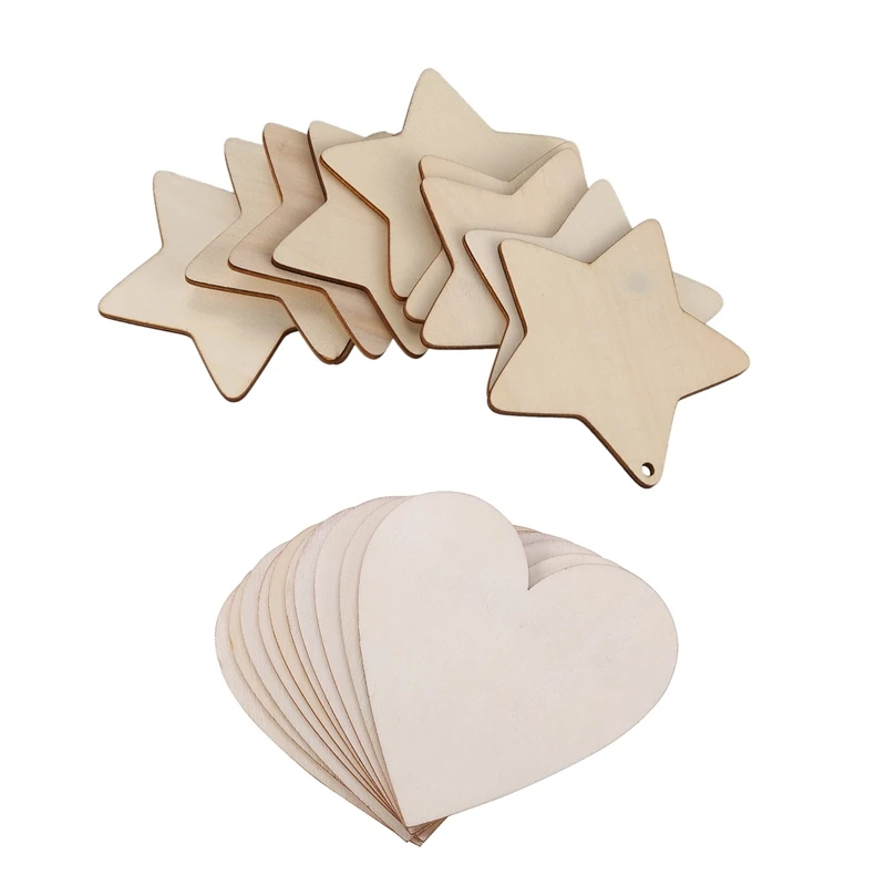 10Pcs Wooden Star Shapes Plain Wood Craft Tags With 80Mm Embellishment Blank Heart Shape | Дом и сад