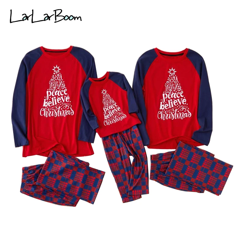 

LarLarBoom Family Matching Outfits Autumn Winter Christmas Tree Printing Home Clothes Family Pajamas Casual Parent Child Suit