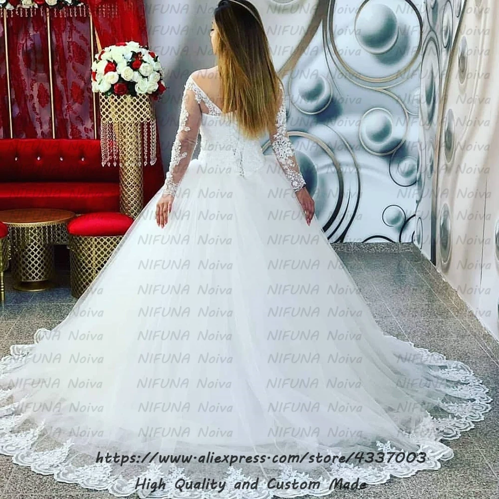 Robe mariage дешевые кружевные бальные Свадебные платья корт поезд невесты платье дешевый с длинным рукавом свадебное платье Vestido De Noiva