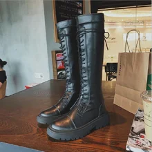 Женские сапоги-казаки до колена из натуральной кожи; Женские ботинки в байкерском стиле с перекрестной шнуровкой; Botas; женские армейские высокие сапоги; 1911