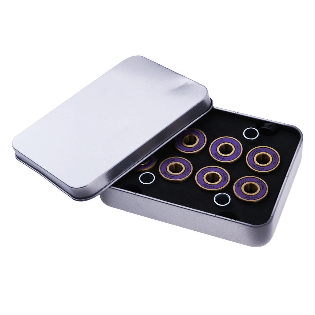 8 Titanium ABEC 11 Professional Ball Bearings, 4 Spacers For Skateboards And One