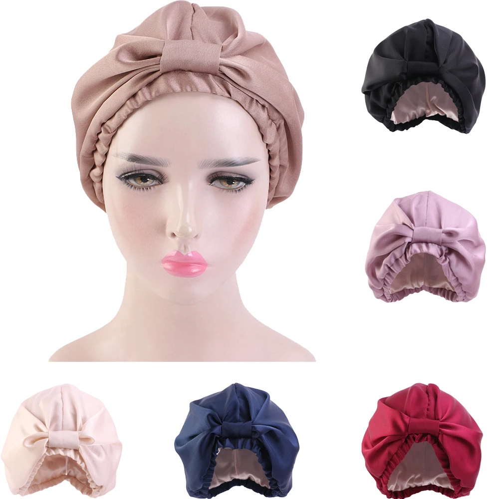 Moda Turbante Di Seta Musulmana Per Capelli Donna Avvolgere Cappellini Da Donna Cappello Da Notte Donna Perdita Di Capelli Chemio India Cappello Raso 