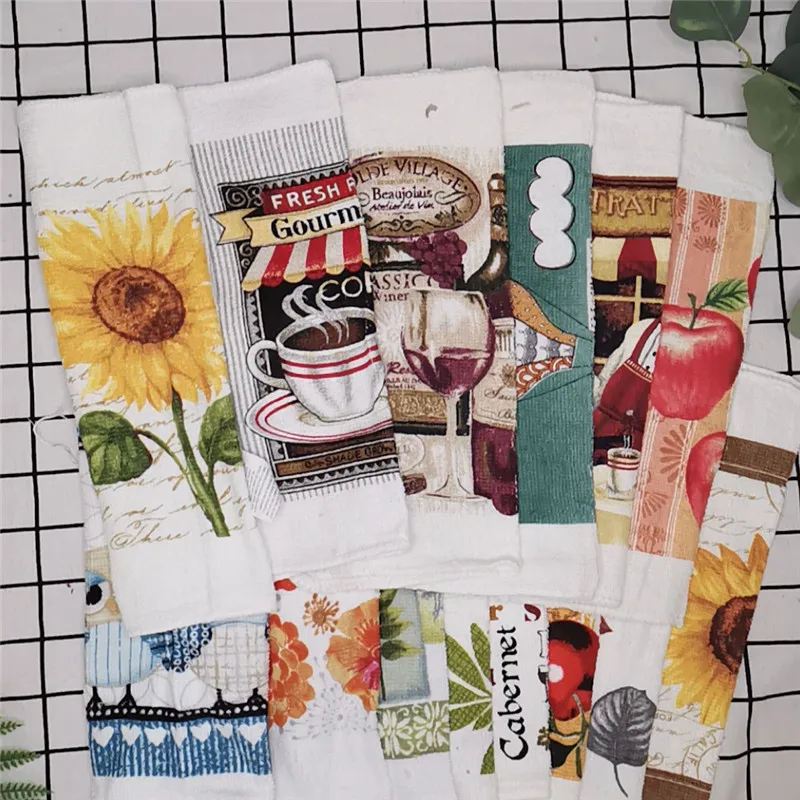 30x30cm Square Fruit Flower Printed Cotton Terry Absorbent Kitchen Tea Towel Dishcloth Cleaning Tool