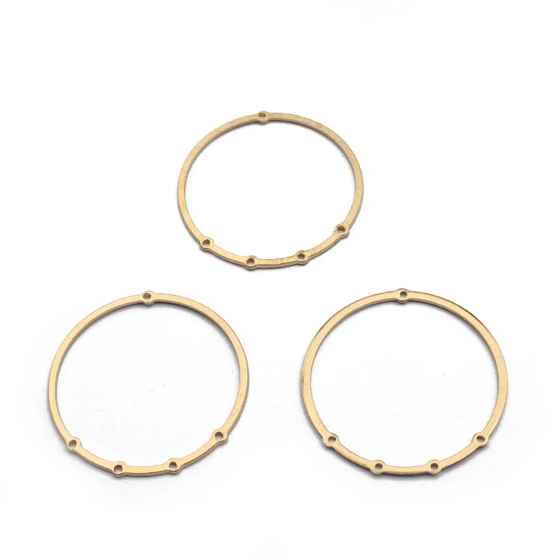 10pcs 원시 황동 큰 원형 원형 다공성 매력 커넥터 펜던트 DIY 귀걸이 목걸이 쥬얼리 만들기 용품