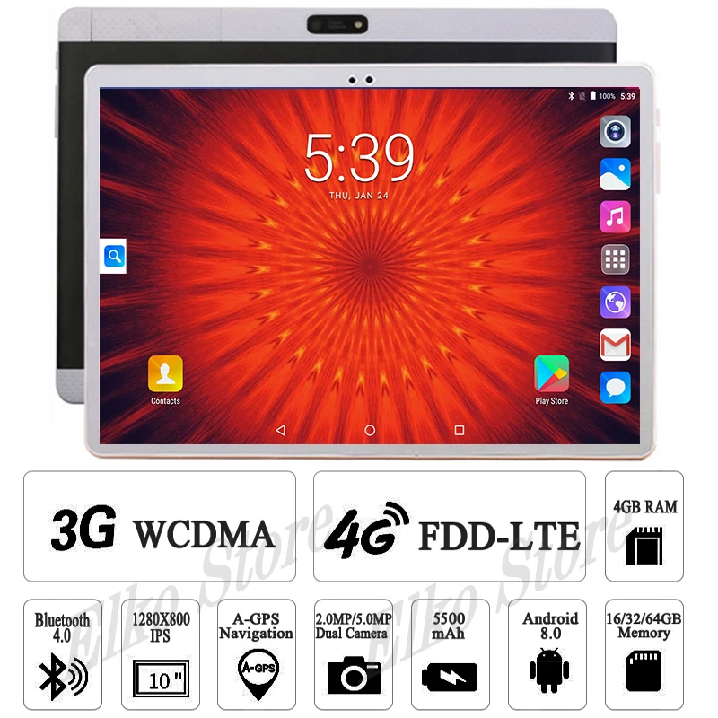 

2019 Newest 10 inch Tablet PC Octa Core 4GB RAM 64GB ROM 1200X800 IPS 4G FDD LTE Android 8.0 Tablets 10 10.1 WiFi A-GPS Gifts