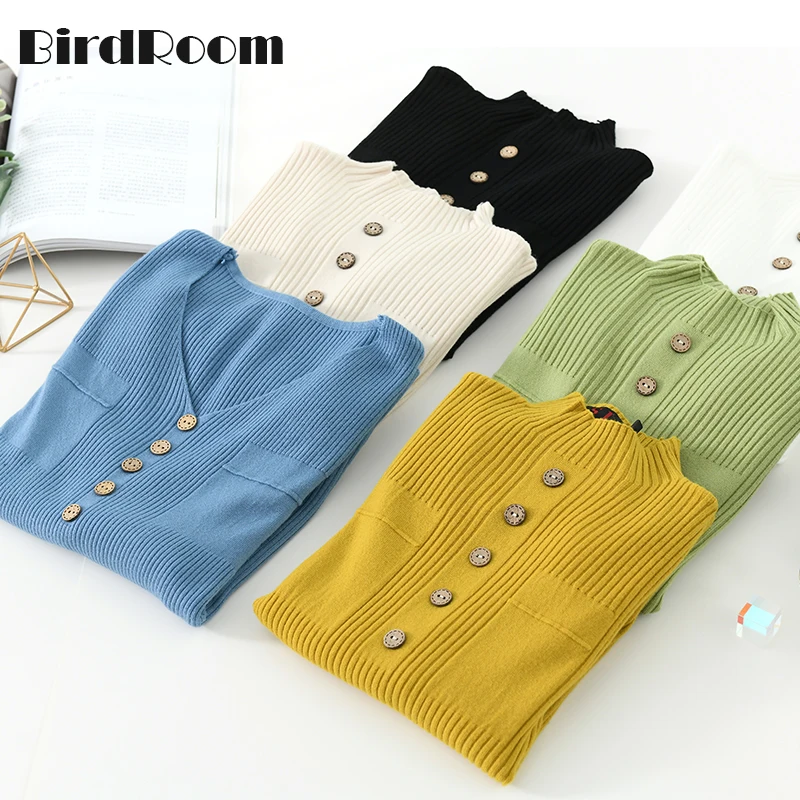 Womens Sweaters 2019 New Fashion Button Turtleneck Sweater Women Soft Knitted Ladies Sweater Winter Tops Pullover Jumpers Ladies