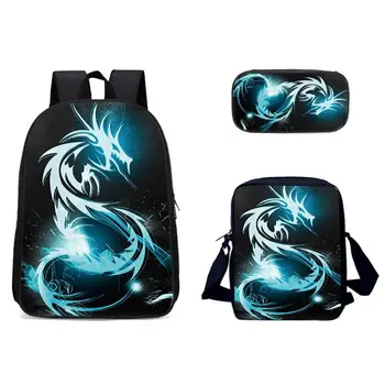 

Cool Tyrannosaurus Dinosaur Schoolbag Set Primary School Schoolbag 3 Main Backpacks with Satchel Pencil Bag