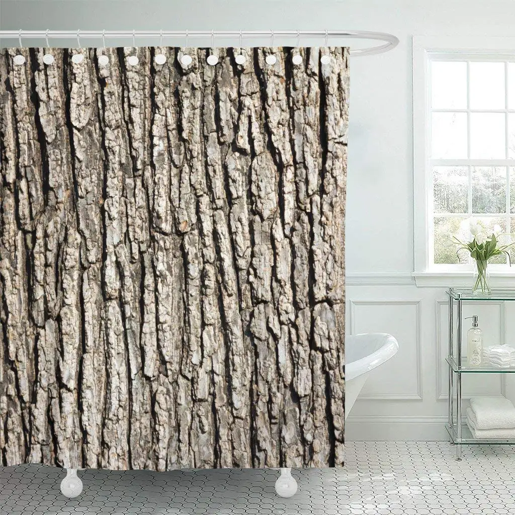 

Long Waterproof Shower Curtain Curtains Brown Bark Old Wood Tree Pattern Tan Nature Rough Outdoor Organic Hard Wooden Dirt